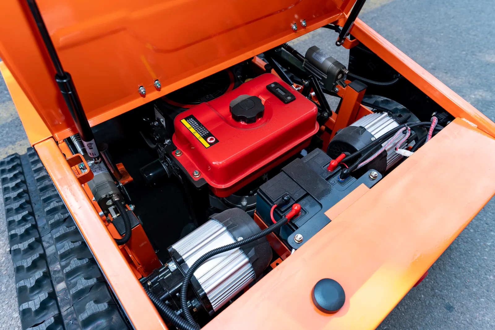 AY-800B engine, electrical components and wiring inside the chassis