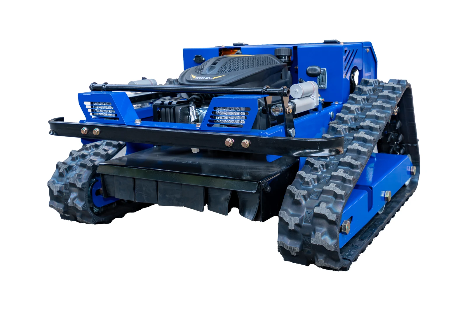 AY-500 remote control mower in white-background front three-quarter view