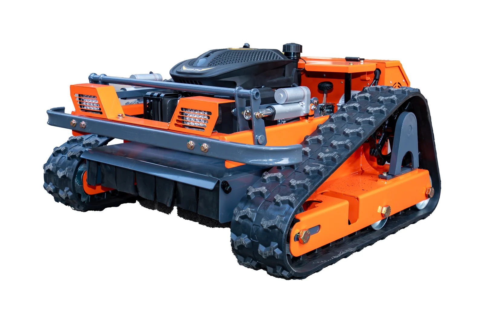 AY-600 remote control mower in white-background front three-quarter view