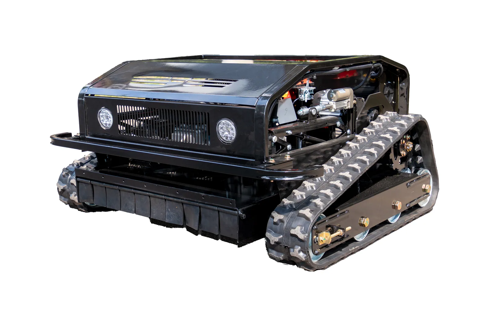 AY-800S remote control mower in white-background front three-quarter view